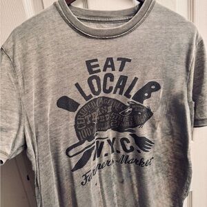 Lucky Brand Venice Burnout Eat Local NYC Graphic T-Shirt- L, Green